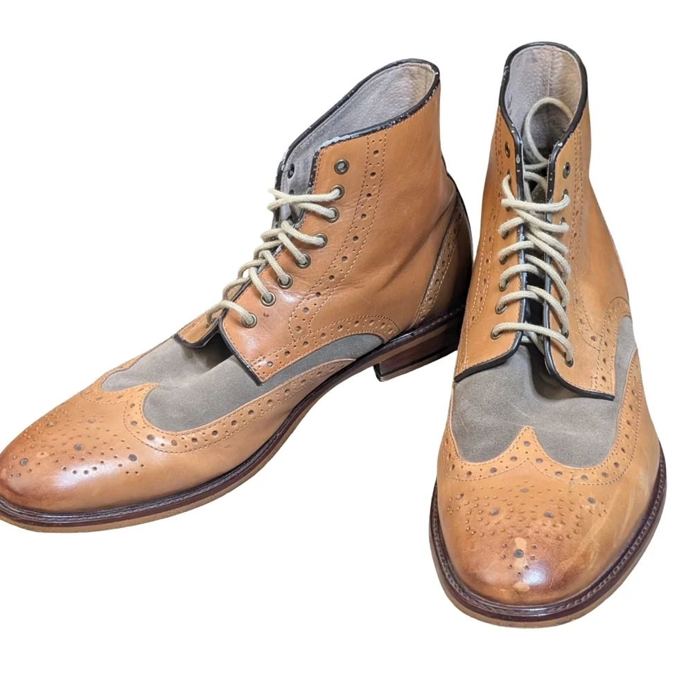 Joseph Abboud Tan Wingtip Ankle Boots 10.5
